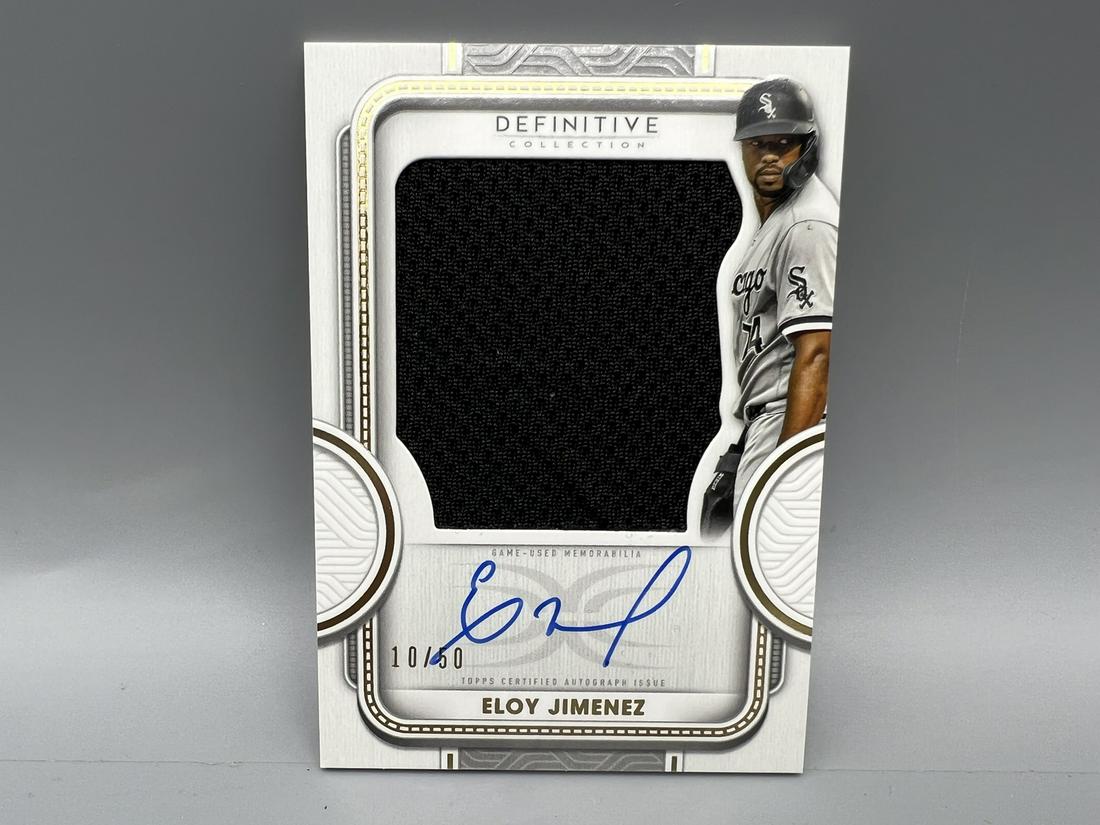 2022 Topps Definitive Collection Eloy Jimenez On Card Game Used Jersey Auto #10/50 (1 of 2)
