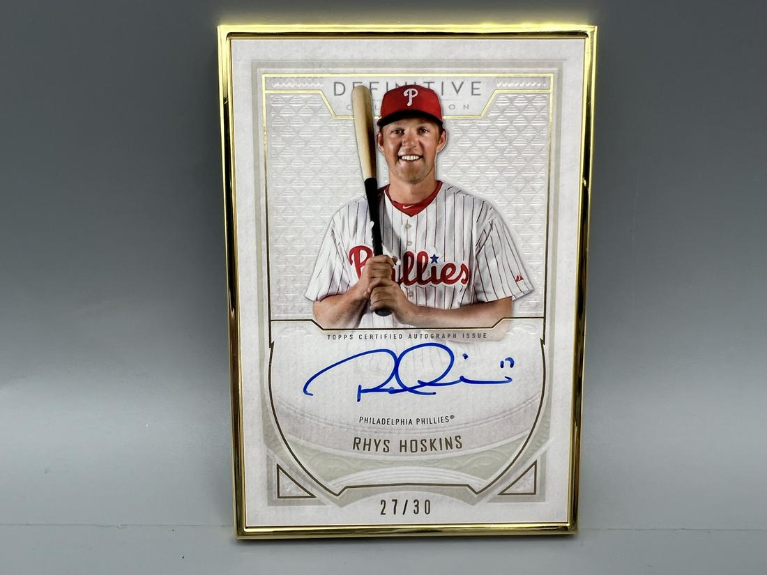 2019 Topps Definitive Collection Rhys Hoskins On Card Gold Border Auto #27/30 (1 of 2)