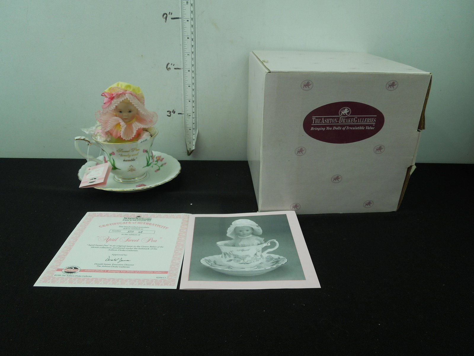 1995 Ashton Drake Flower Babies of the Month   "April Sweet Pea"  Tea cup and Saucer  w COA (1 of 6)
