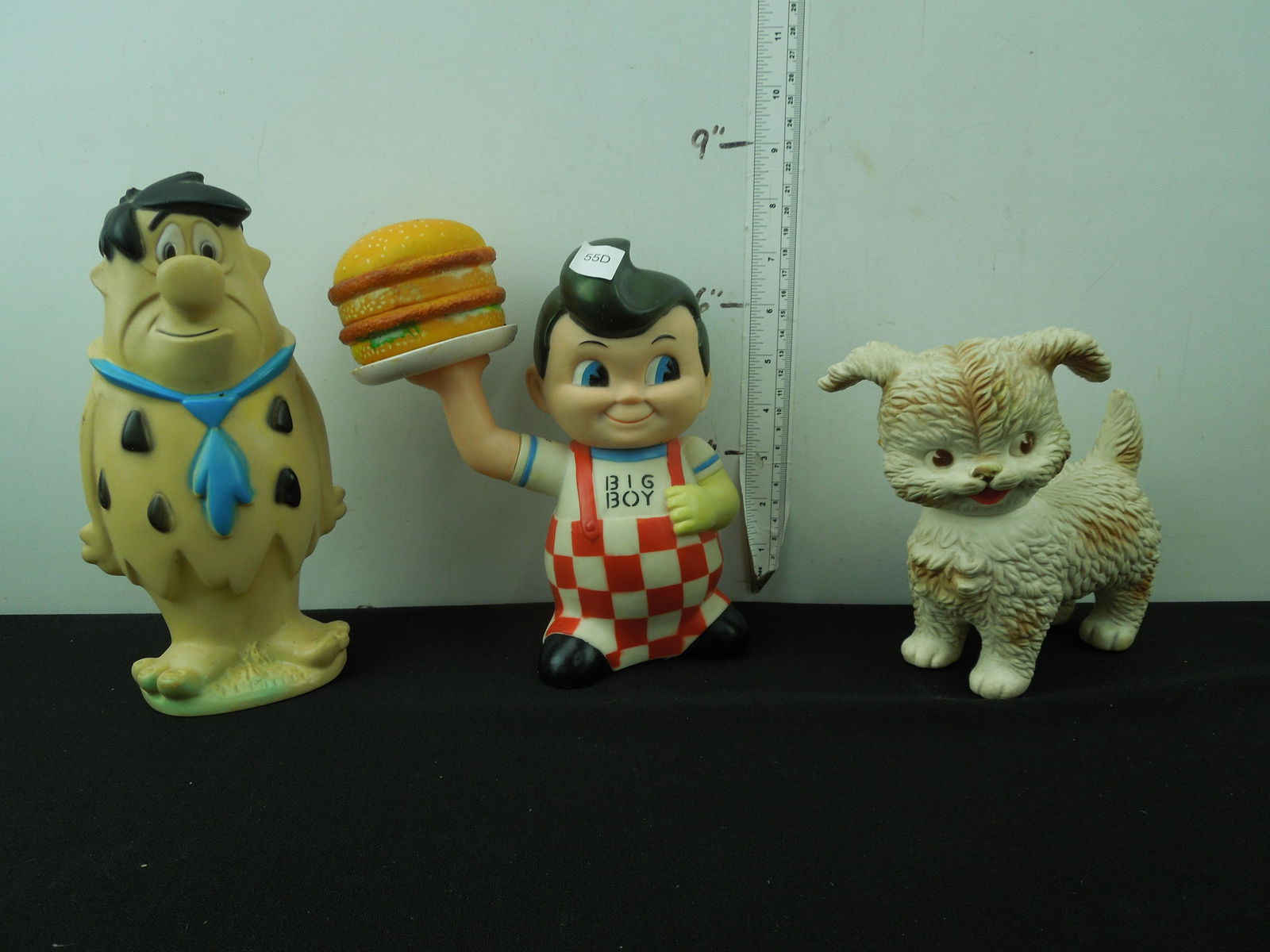Big Boy Bank, Vintage Dog Squeeker Toy, And 1979 Fred Flintstone Squeeker Toy: Big Boy Bank, Vintage Dog Squeeker Toy, And 1979 Fred Flintstone Squeeker Toy