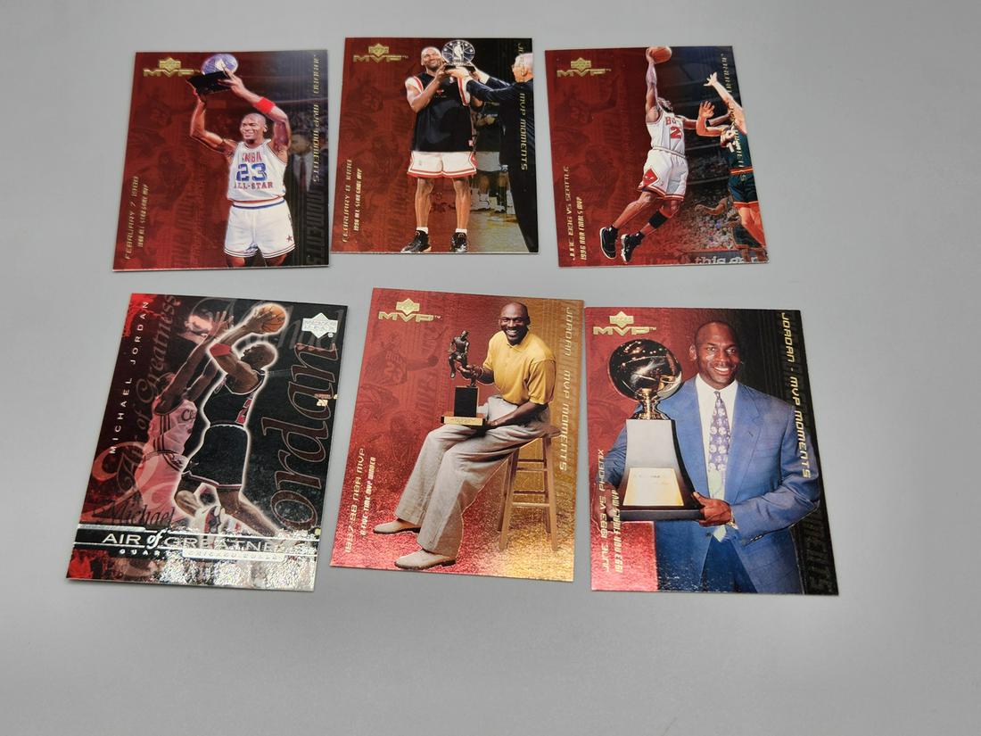 Six Upper Deck Michael Jordan Cards - MVP Moment Inserts & Air of Greatness Subset (1 of 2)