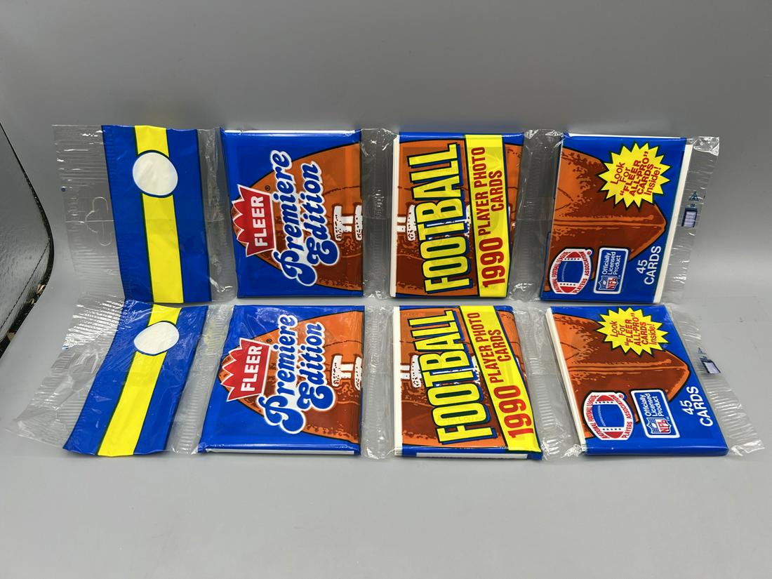 Lot of (2) 1990 Fleer Football Rack Packs W/ Barry Sanders Insert On Back Of Both (1 of 3)