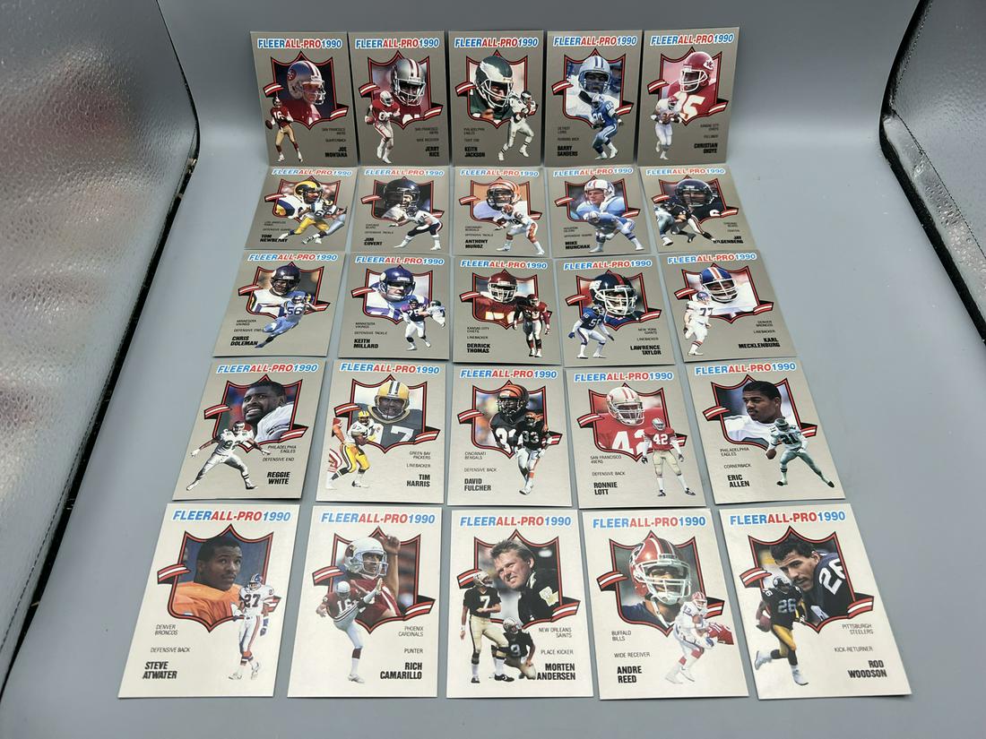 1990 Fleer All Pro Football Complete 25 Card Set - Joe Montana, Jerry Rice, Barry Sanders (1 of 14)