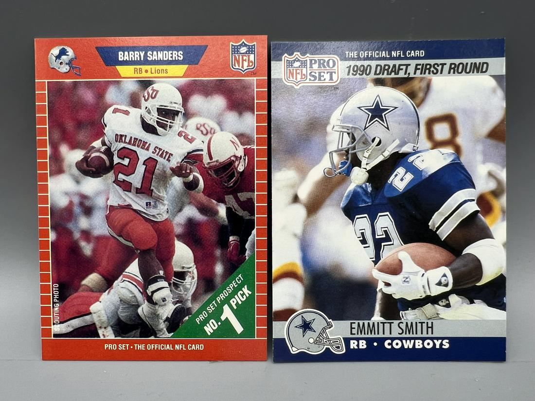 1989 Pro Set Barry Sanders RC # #494 & 1990 Pro Set Emmitt Smith RC #685 (1 of 2)