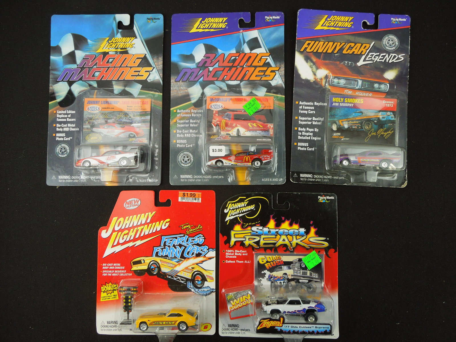 Lot of 5 Johnny Lightning; 4 Differerent Funny Cars & '77 Olds Cutlass Supreme Street Freaks (1 of 2)