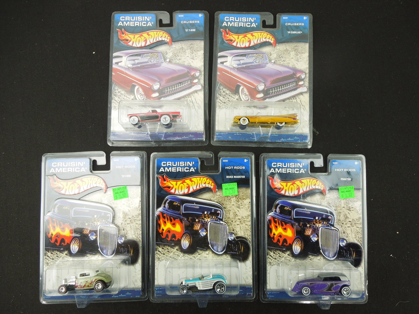 Mixed Lot of 5 Cruisn' America; '57 T-Bird, '59 Cadillac, '32 Ford, Deuce Roadster, & Phaeton: Mixed Lot of 5 Cruisn' America; '57 T-Bird, '59 Cadillac, '32 Ford, Deuce Roadster, & Phaeton
