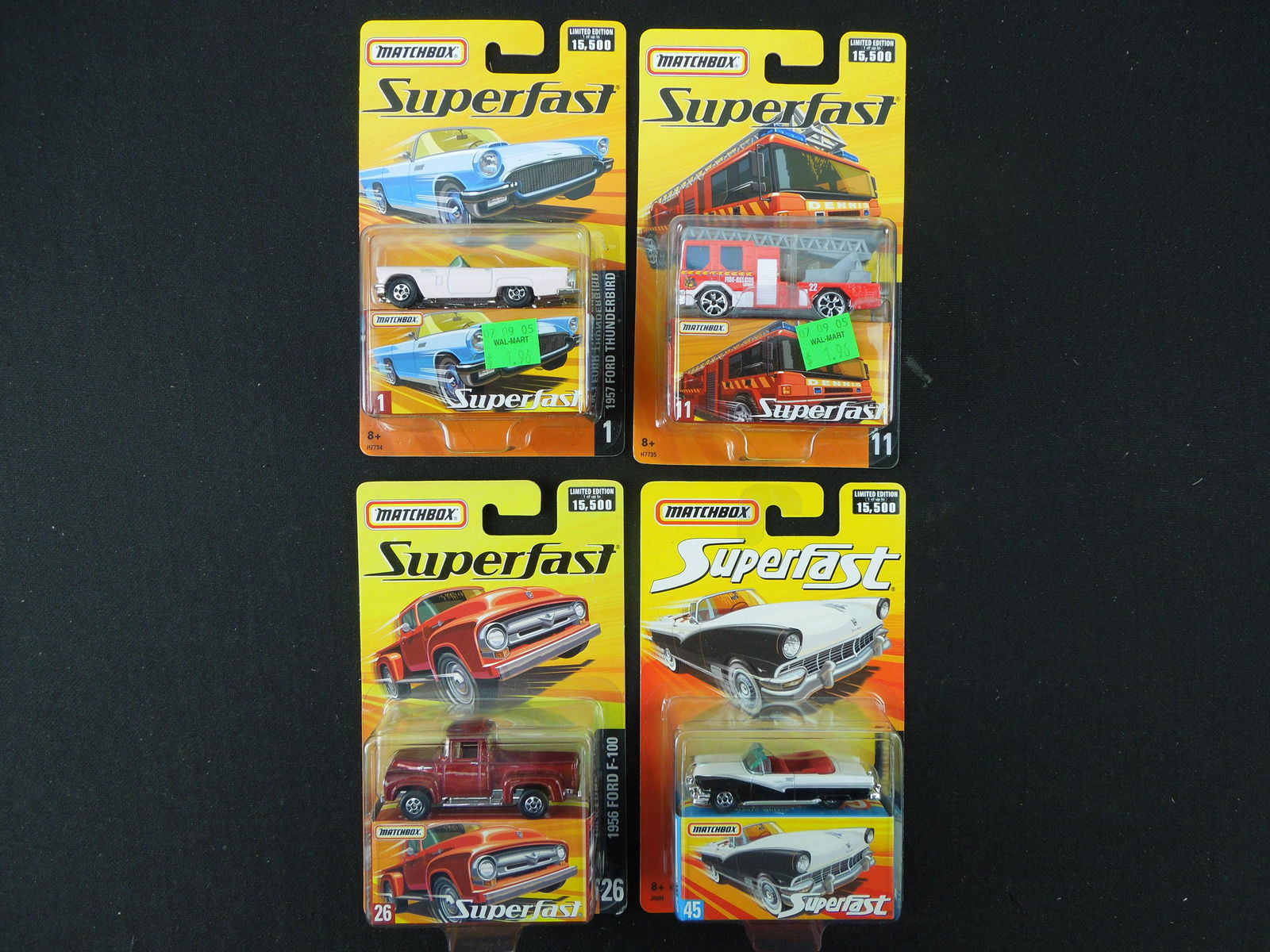 Lot of 4 Matchbox Limited Edition Superfast; 1957 Ford Thunderbird, Dennis Sabre, 1956 Ford F-100, & (1 of 2)