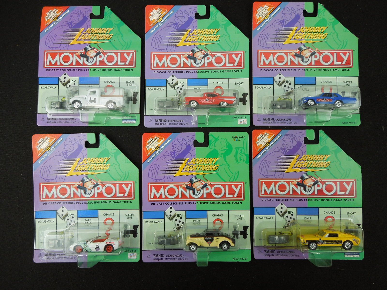 Lot of 6 Different Johnny Lightning Monopoly Cars with Matching Game Tokens (1 of 2)