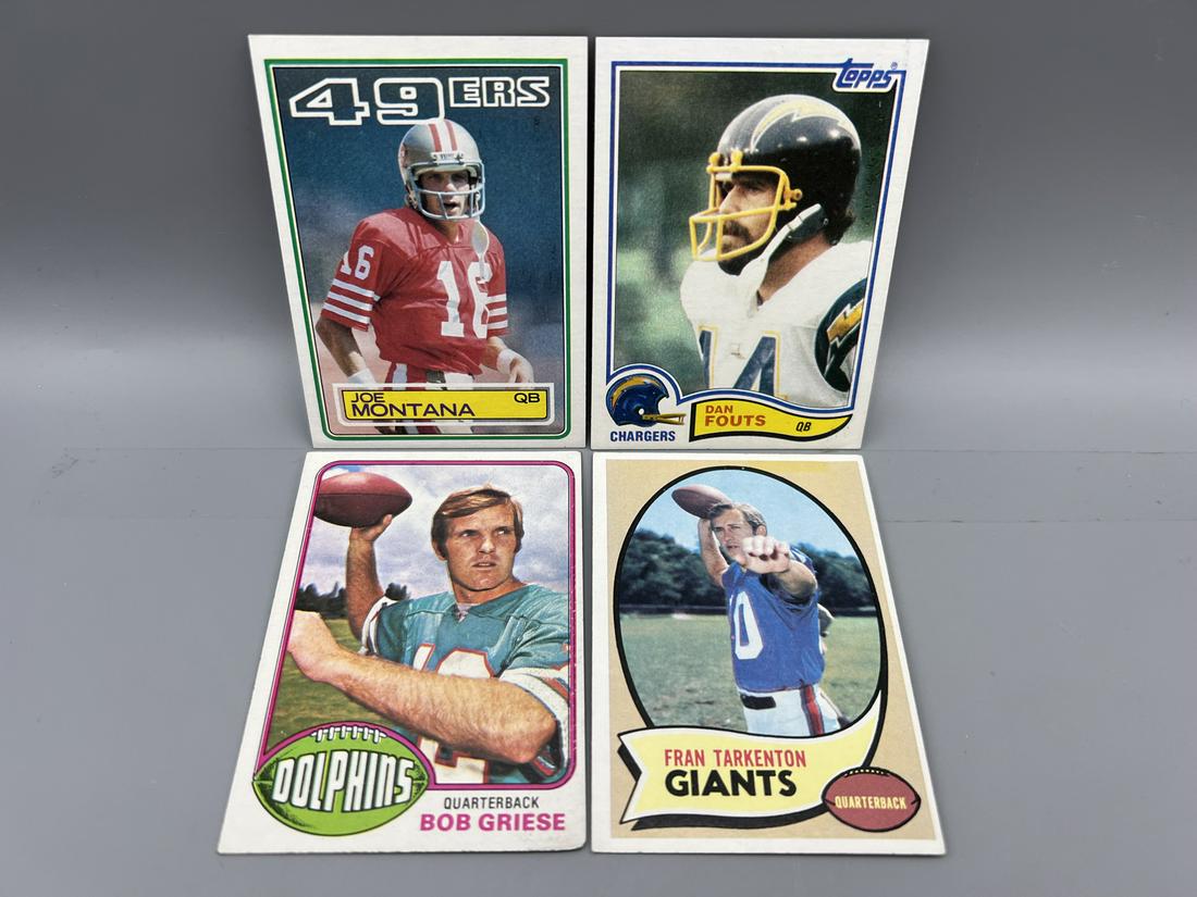 Lot of (4) Assorted Football Star Player Cards - Varying Conditions - Joe Montana, Dan Fouts, Bob: Lot of (4) Assorted Football Star Player Cards - Varying Conditions - Joe Montana, Dan Fouts, Bob Griese, Fran Tarkenton
