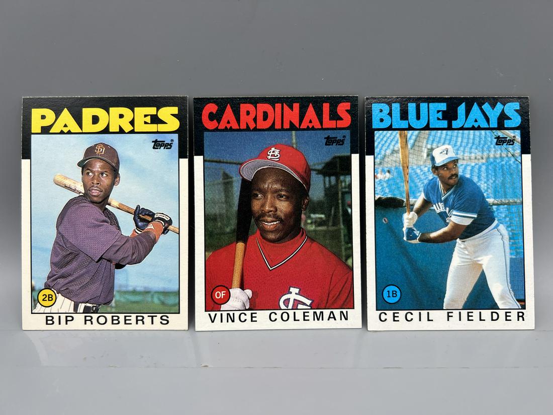 1986 Topps & Topps Traded Lot of 3 Rookies - Bip Roberts, Vince Coleman, Cecil Fielder (1 of 2)