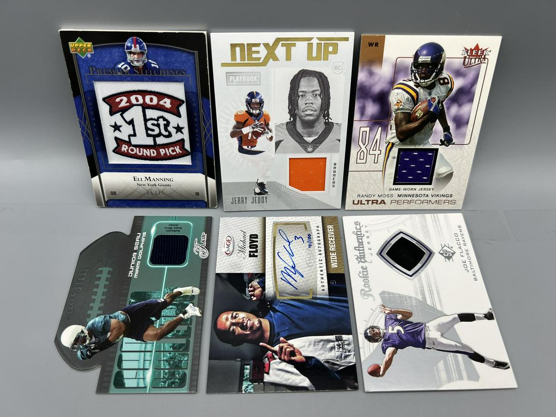 Lot of (6) Assorted Football Auto & Jersey Cards - Varying Conditions - Randy Moss, Eli Manning, (1 of 2)