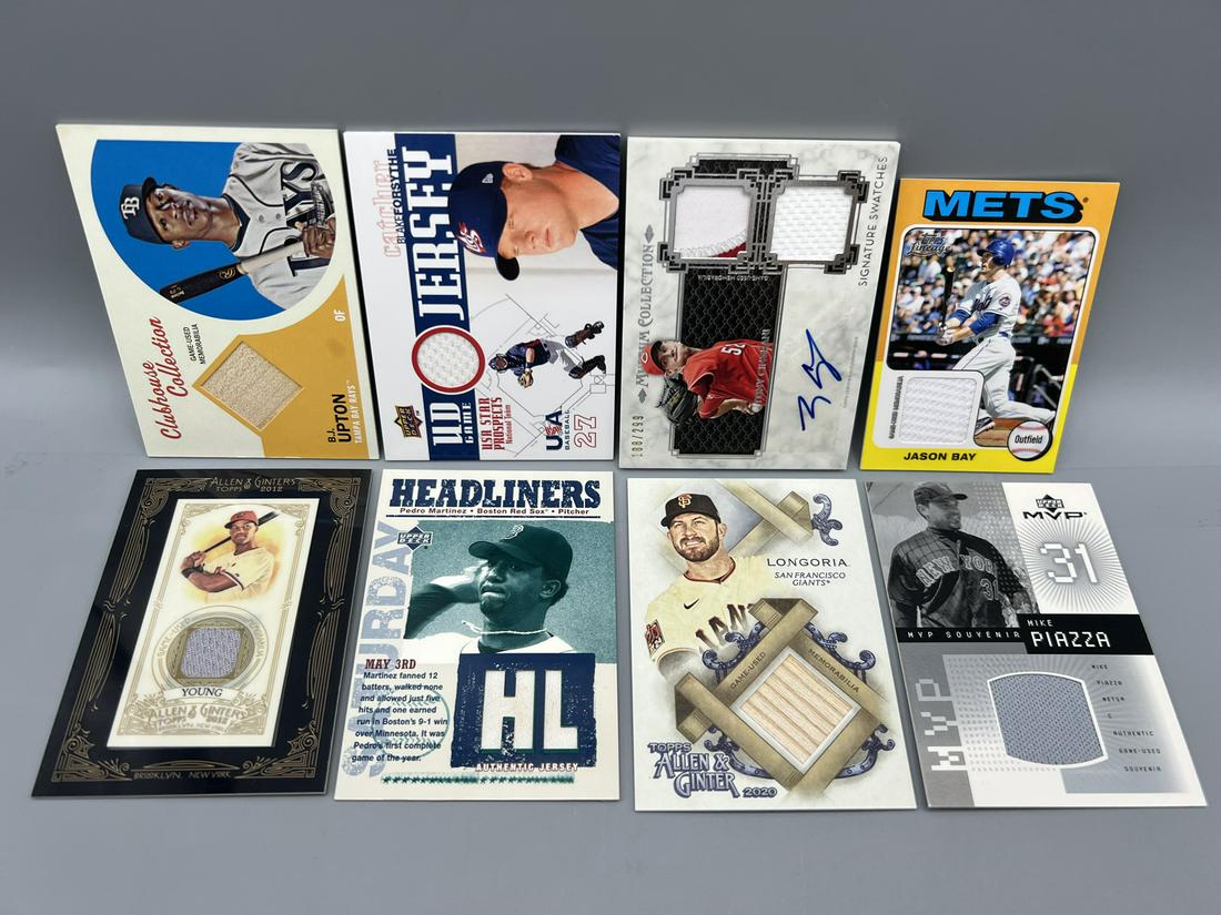 Lot of (8) Assorted Baseball Jersey & Auto Cards - Varying Conditions - Evan Longoria, Pedro (1 of 2)