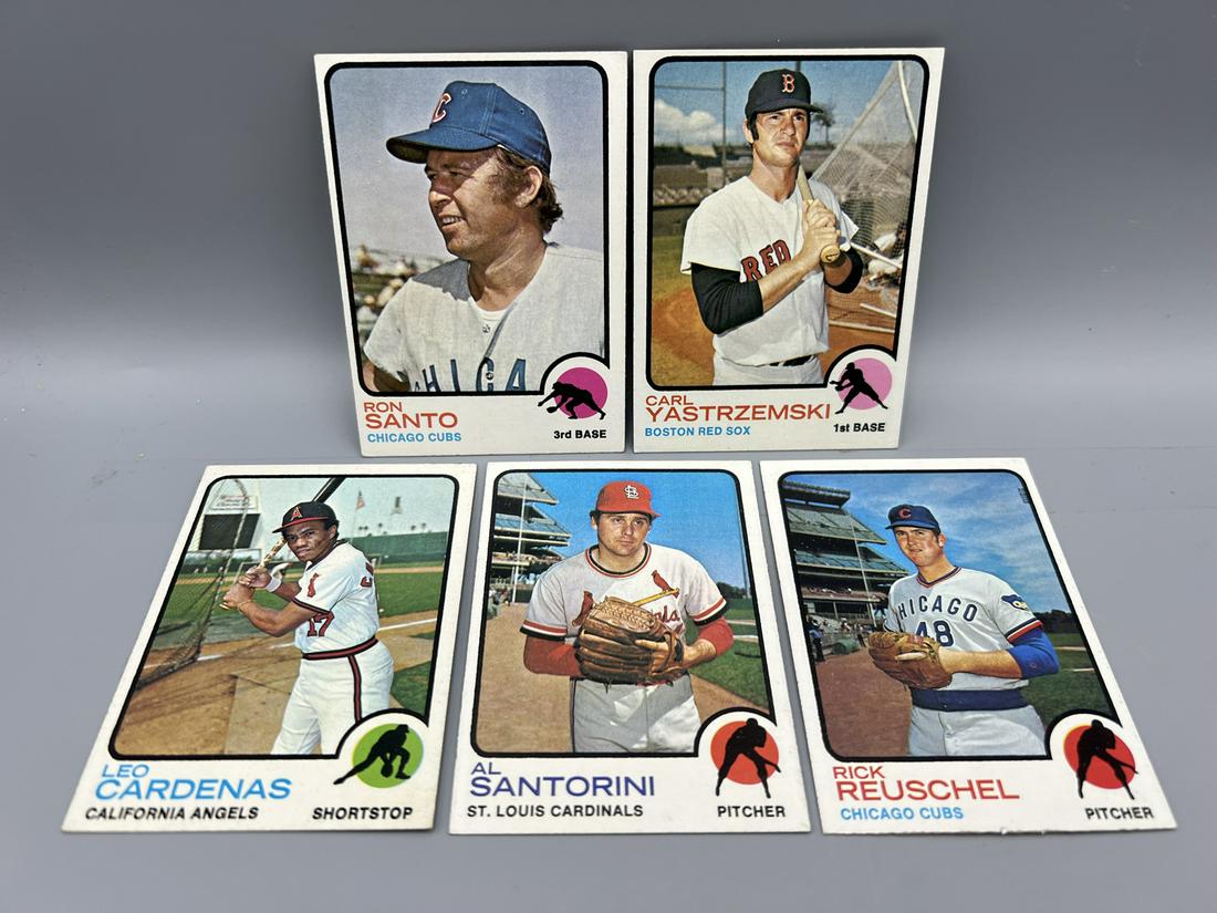 Lot of (5) Assorted 1973 Topps Baseball Cards - Varying Conditions - Ron Santo, Carl Yastrzemski (1 of 2)