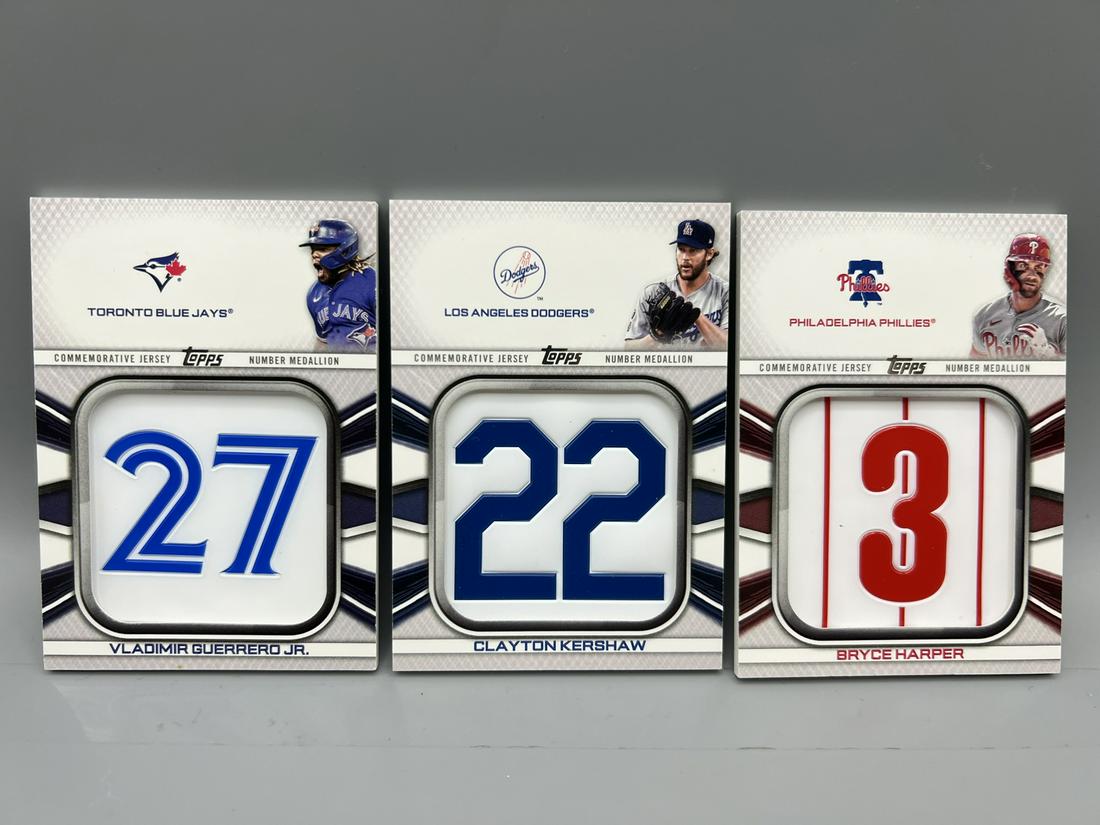 Lot of (3) Assorted 2022 Topps Commemorative Number Medallion Cards - Vladimir Guerrero Jr, Clayton (1 of 2)