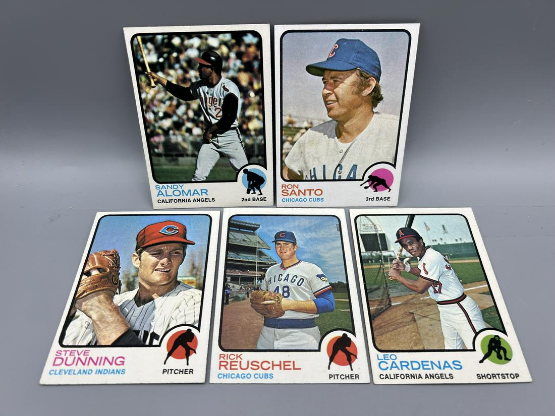 Lot of (5) Assorted 1973 Topps Baseball Cards - Varying Conditions - Sandy Alomar, Ron Santo (1 of 2)