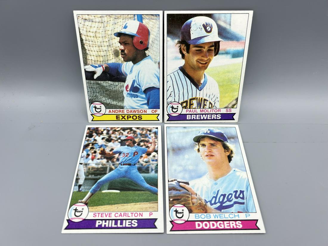 Lot of (4) Assorted 1979 Topps Baseball Cards - Varying Conditions - Andre Dawson, Paul Molitor, (1 of 2)