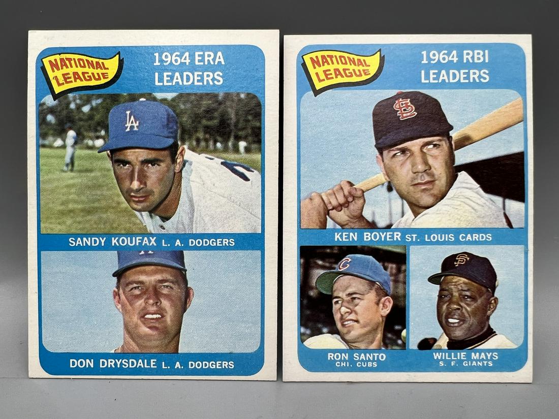 1965 Topps NL ERA Leaders Koufax/Drysdale #8 & NL RBI Leaders Boyer, Mays, Santo #6 (1 of 2)