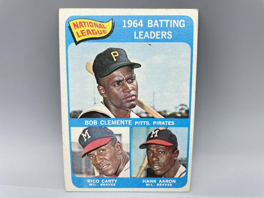 1965 Topps NL Batting Leaders #2 - Roberto Clemente, Hank Aaron: 1965 Topps NL Batting Leaders #2 - Roberto Clemente, Hank Aaron