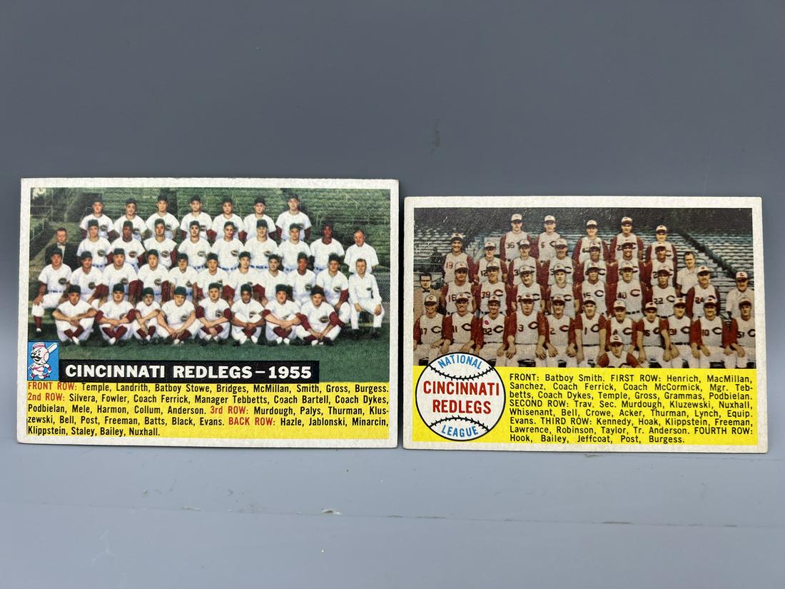 1956 Topps Cincinnati Reds Team Card #90 & 1958 Topps Cincinnati Reds Team Card #428 (1 of 2)