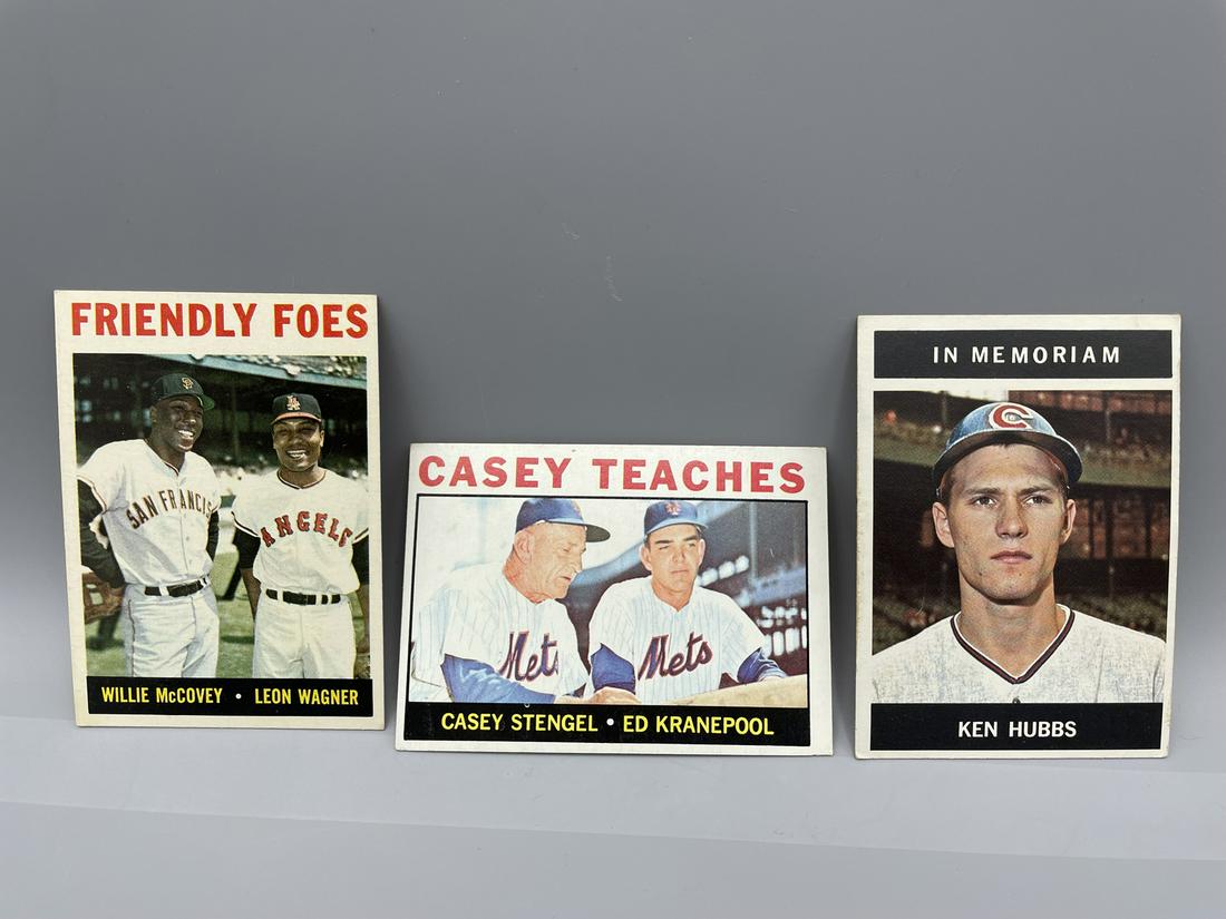 1964 Topps Baseball Lot of 3 Specials - Willie McCovey, Casey Stengel, Ken Hubbs In Memoriam High (1 of 5)