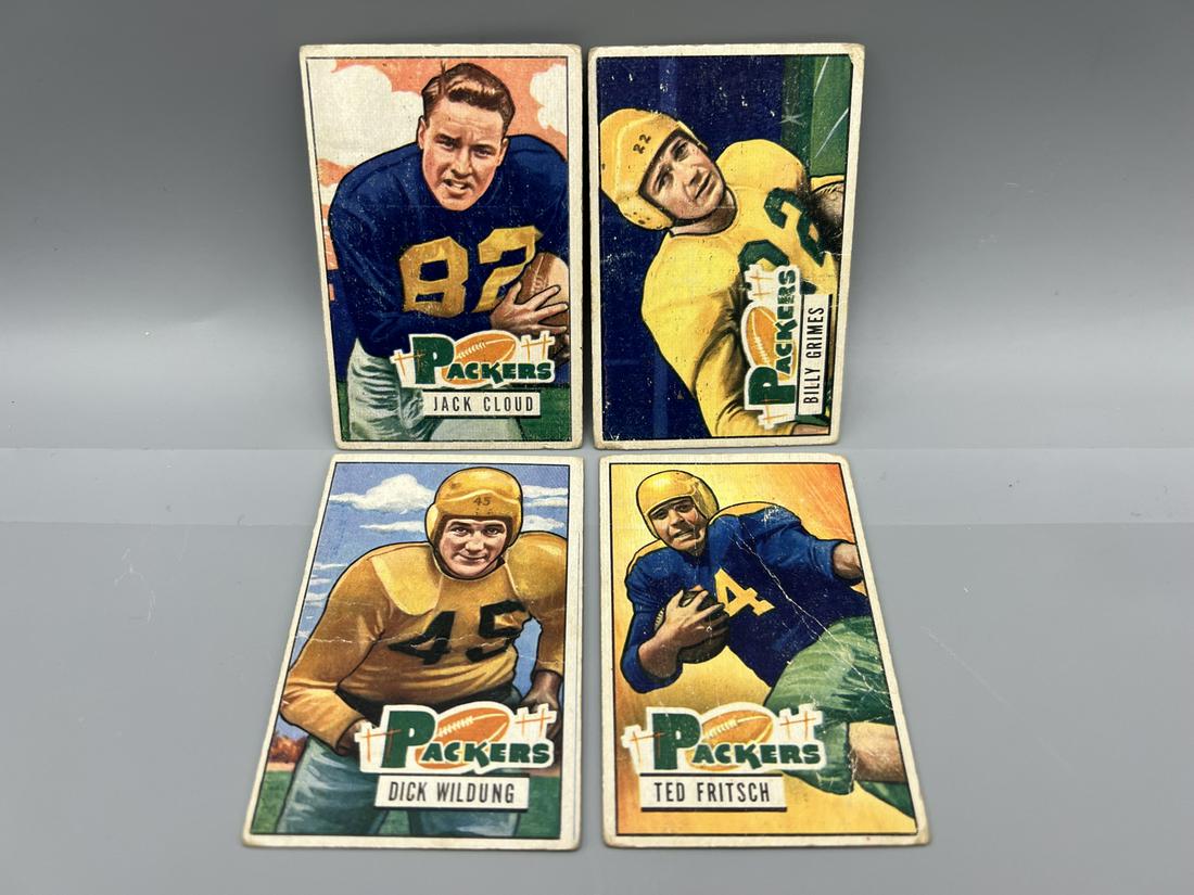 Lot of (4) 1951 Bowman Football Green Bay Packers Cards - Varying Conditions - Jack Cloud #124, Bill (1 of 2)