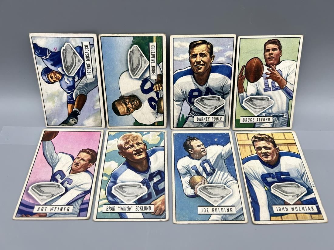 Lot of (8) 1951 Bowman Football New York Yanks Cards - Varying Conditions - #7, #8, #9, #79, #80, (1 of 2)