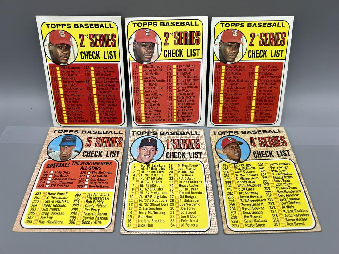 Lot of (6) Assorted 1968 & 1969 Topps Baseball Checklist Cards - Varying Conditions (1 of 2)