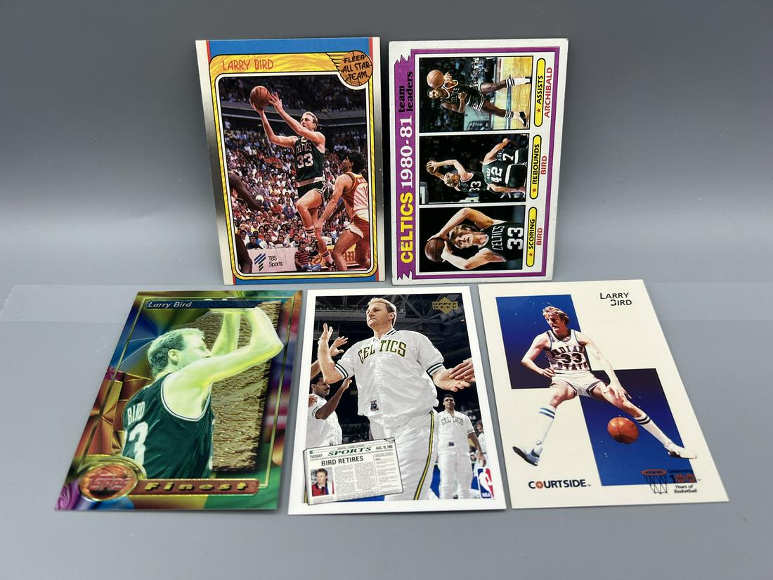 Lot of (5) Assorted Larry Bird Basketball Cards -Topps Finest, Courtside Promo (1 of 2)
