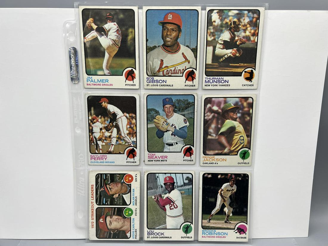 Lot of (9) 1973 Topps Baseball Cards  - Varying Conditions - Bob Gibson, Reggie Jackson, Tom Seaver, (1 of 2)