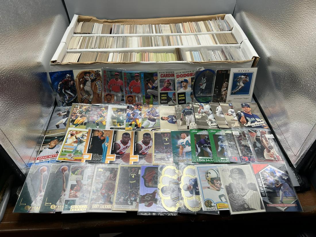 3 Row Box of Assorted Baseball, Football, & Basketball Cards W/ Many Stars & Rookies - Varying (1 of 5)