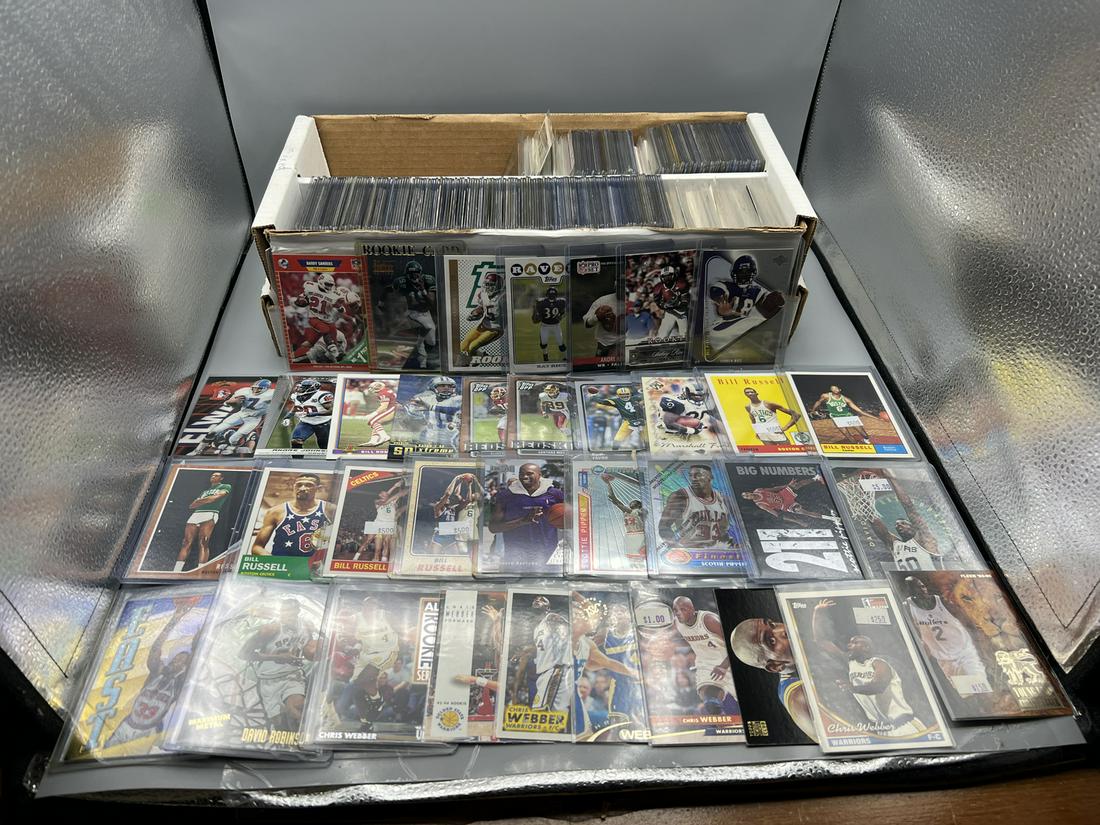 Shoebox of Assorted Basketball, Baseball, & Football Cards W/ Lots of Stars, Inserts, & Rookies - (1 of 9)