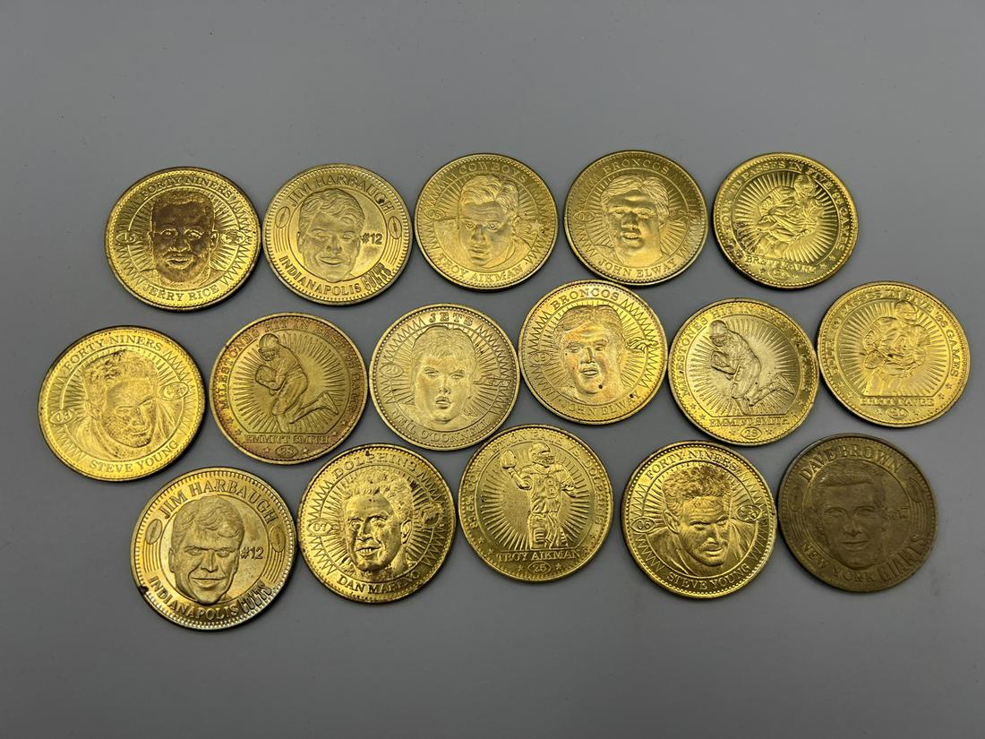 1996/1997 Pinnacle Mint Football Lot of 16 Medallions - Jerry Rice, John Elway, Favre, Aikman, (1 of 2)