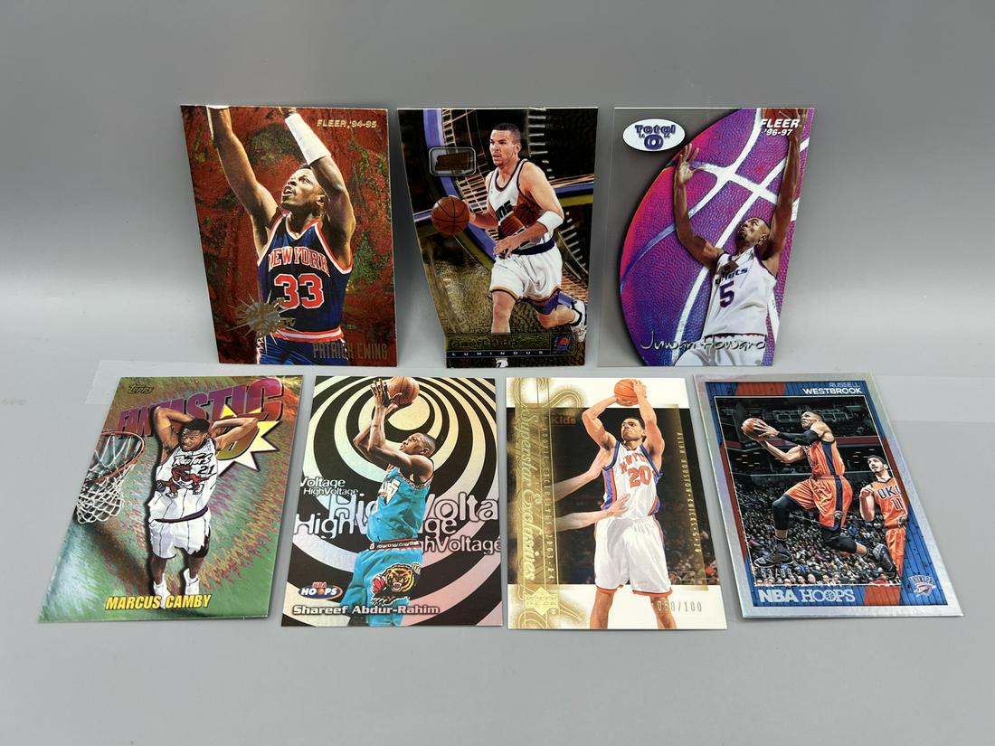 Lot of (7) Basketball Star Player Insert & Parallel Cards - Varying Conditions - Patrick Ewing,: Lot of (7) Basketball Star Player Insert & Parallel Cards - Varying Conditions - Patrick Ewing, Russell Westbrook, Jason Kidd