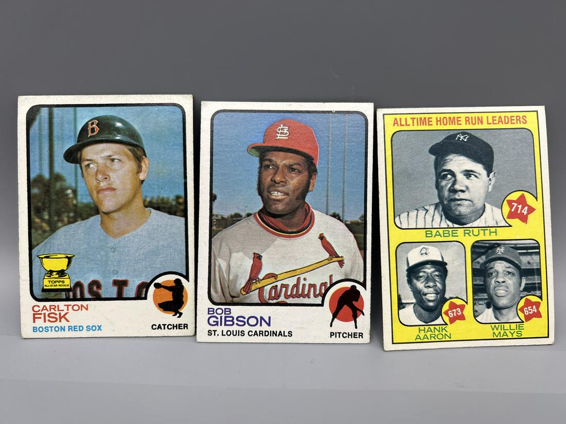 1973 Topps Carlton Fisk #193, Bob Gibson #190, & All Time Home Run Leaders #1 (1 of 2)