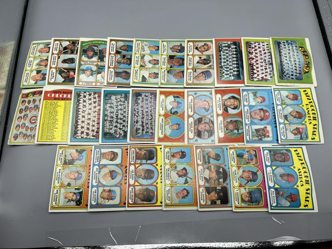 Lot of (27) 1972 Topps Baseball Rookies, Team Cards, League Leaders, & Checklists - Varying (1 of 5)