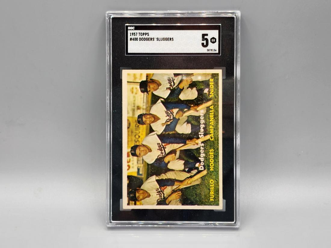 1957 Topps Dodgers Sluggers #400 SGC 5 HOF'ers - Duke Snider, Gil Hodges, Roy Campanella, Carl (1 of 2)