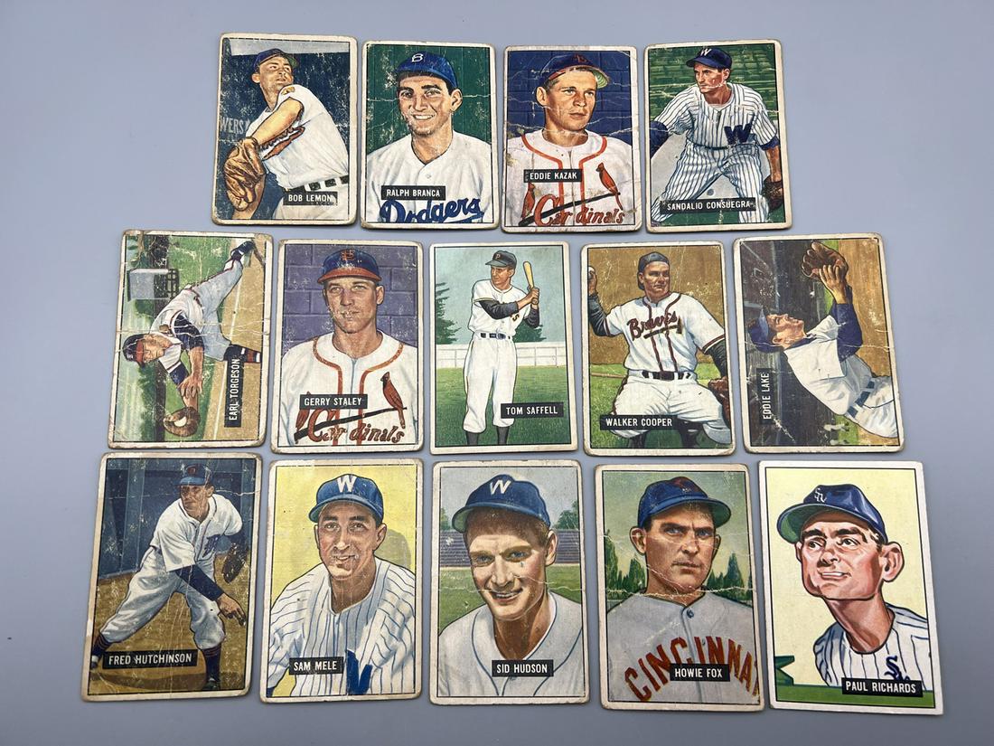 Lot of (14) 1951 Bowman Baseball Cards - Varying Conditions - Bob Lemon, Ralph Branca (1 of 10)