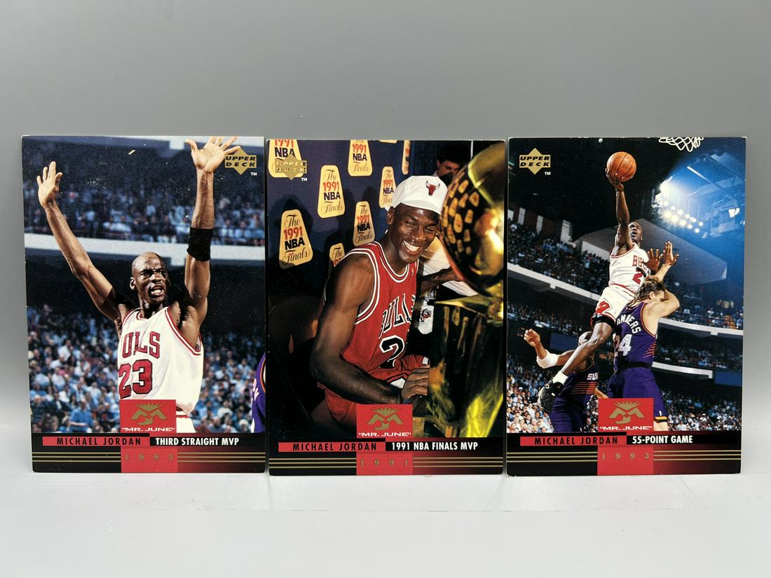 Lot of (3) Assorted 1991 Michael Jordan "Mr. June" Jumbo Cards - Varying Conditions (1 of 2)