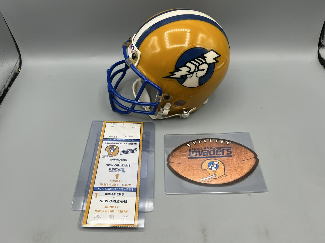 Oakland Invaders Original USFL Pack - Comes W/ Mini Helmet, Patch, & Authentic Ticket From 1st (1 of 2)