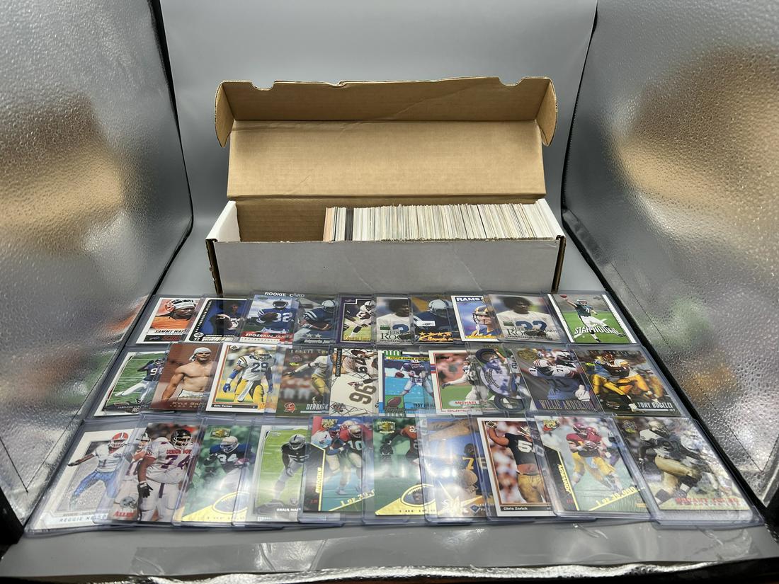Box of Assorted Football Rookie Cards - Varying Conditions - Edgerrin James RC's, Jadeveon Clowney (1 of 5)