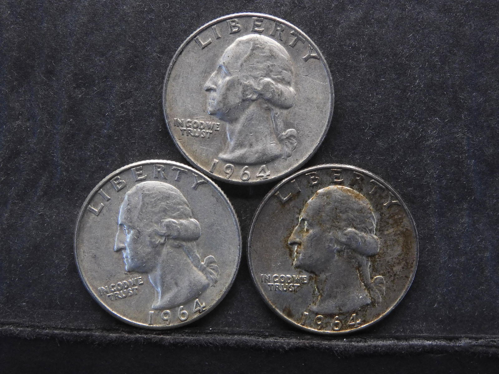 (3) 1964-D  90% SILVER WASHINGTON QUARTERS (1 of 2)