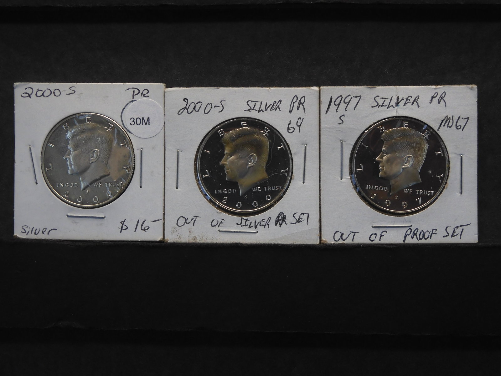 Three Silver Proof Kennedy Half Dollars, 2000-S x2 & 1997-S (1 of 3)