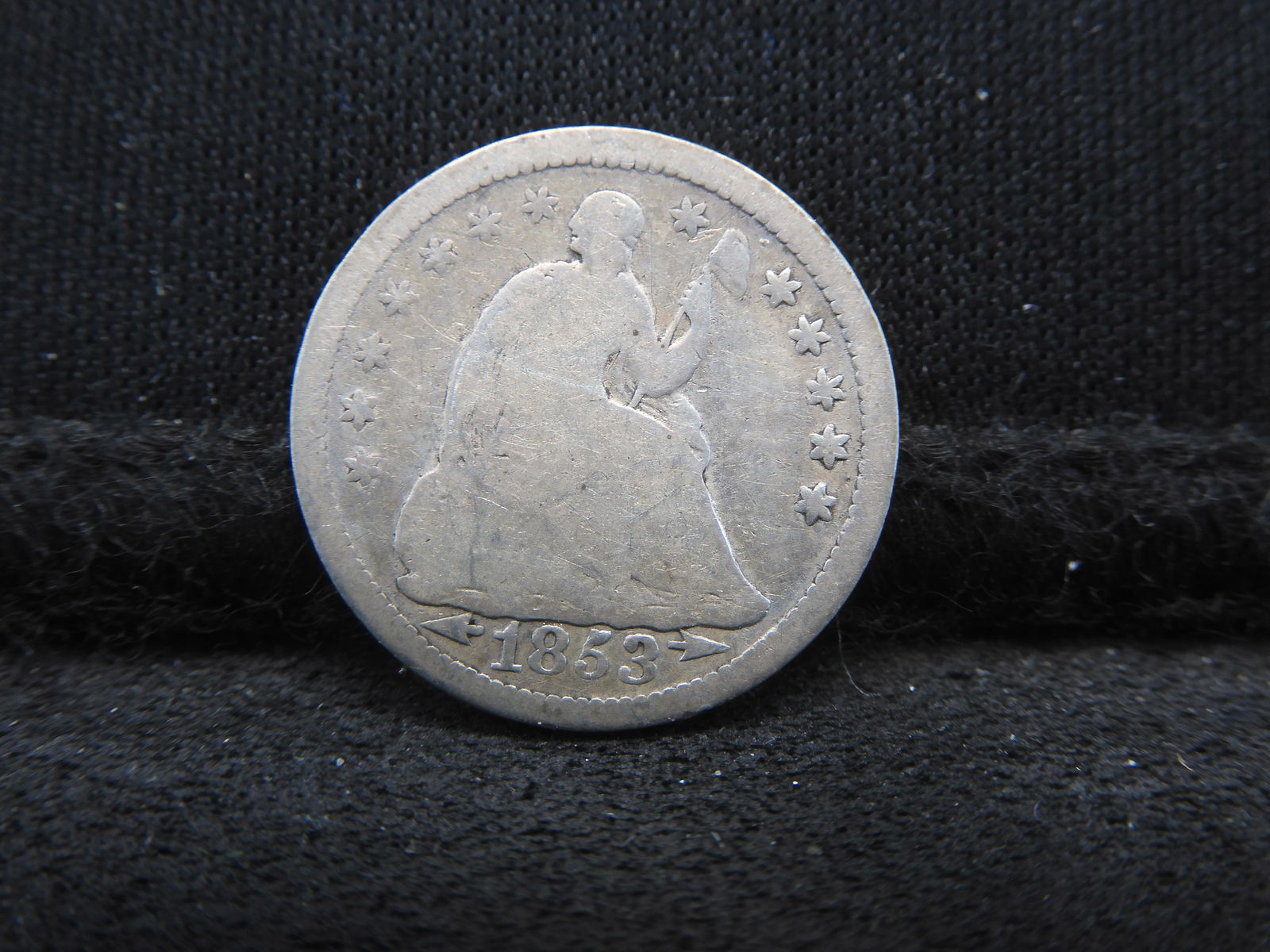 1853 w/ Arrows Seated Liberty Half Dime - VG/FINE (1 of 2)