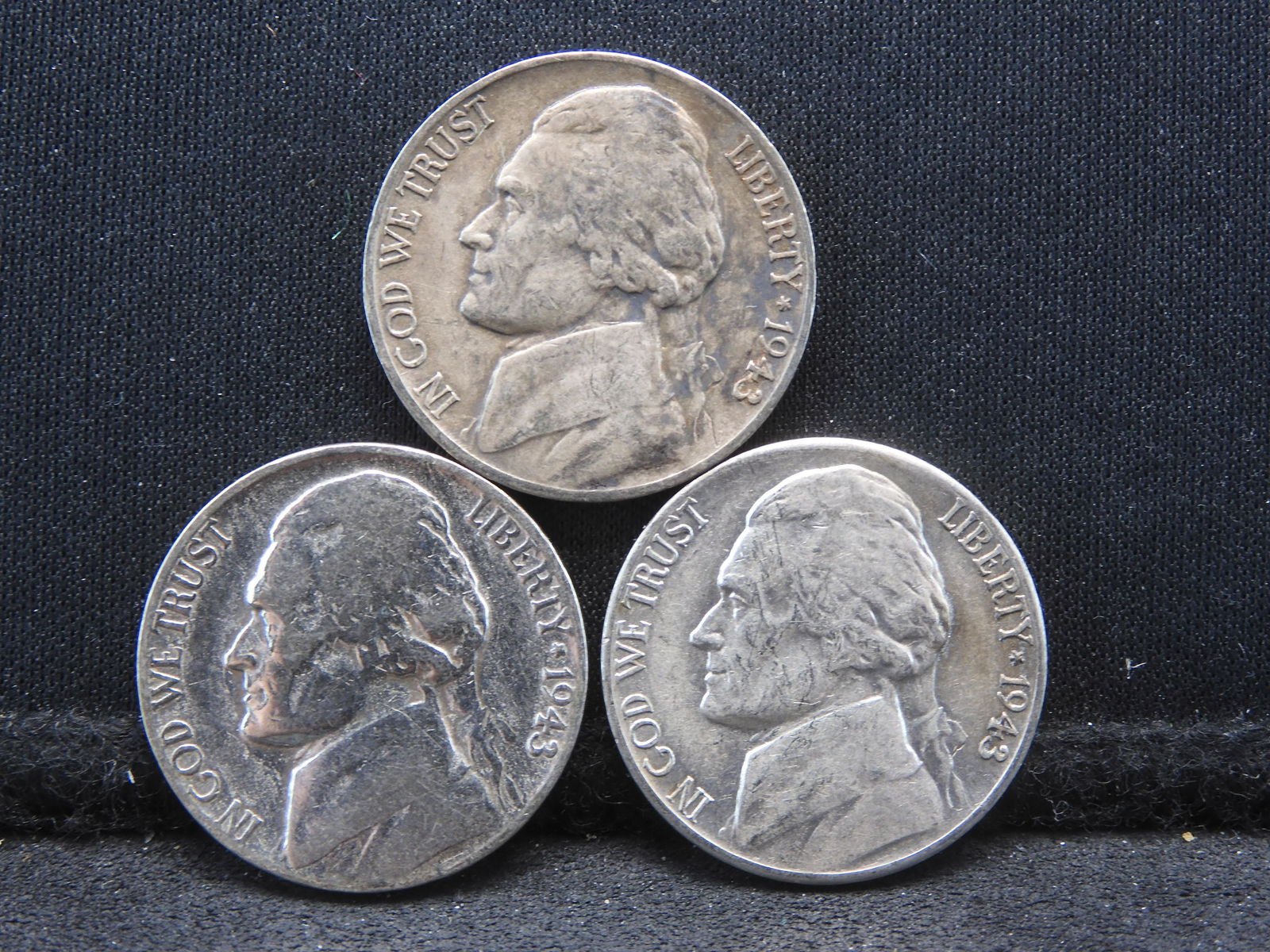 1943 P/D/S - Jefferson War Nickels - 1 ea - 35% Silver: 1943 P/D/S - Jefferson War Nickels - 1 ea - 35% Silver