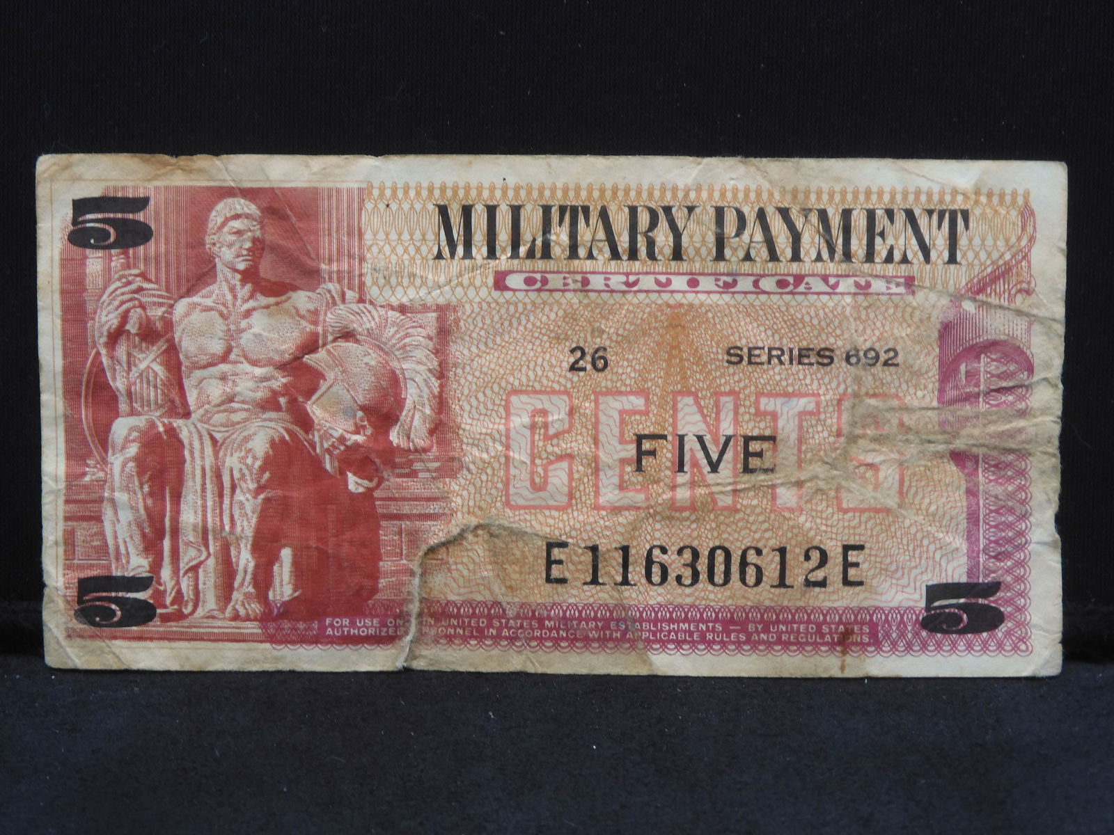 5 Cents United States Military Payment Certificate, Series 692. (1 of 5)