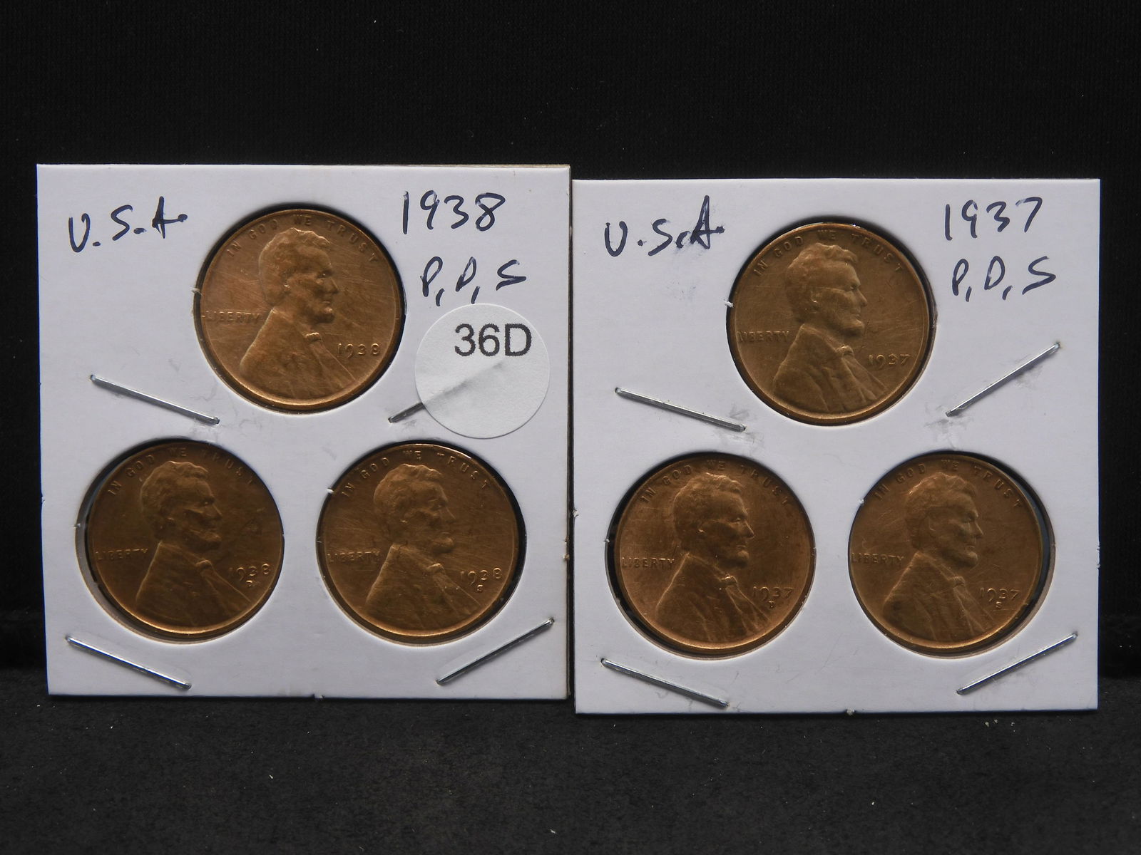 1937 P,D,S, & 1938 P,D,S, Wheat Cents (1 of 5)