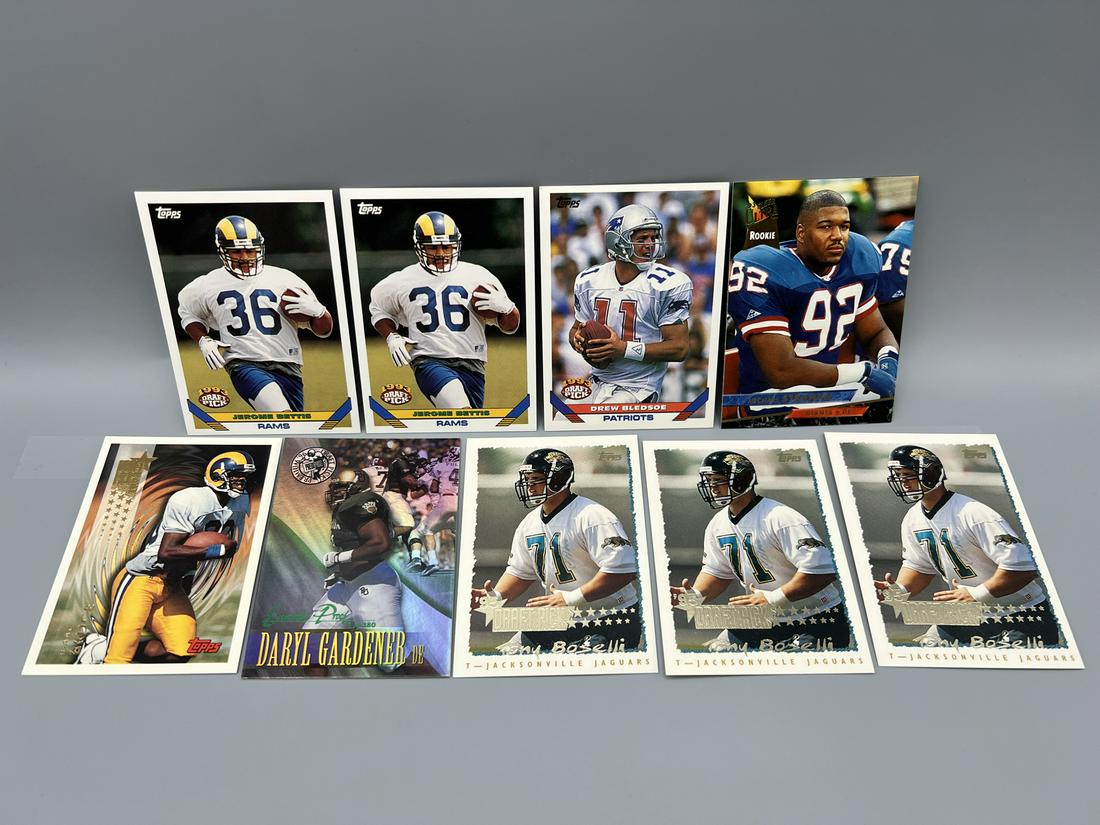Lot of (9) Assorted Football Rookie Cards - Varying Conditions - Jerome Bettis, Drew Bledsoe, (1 of 4)