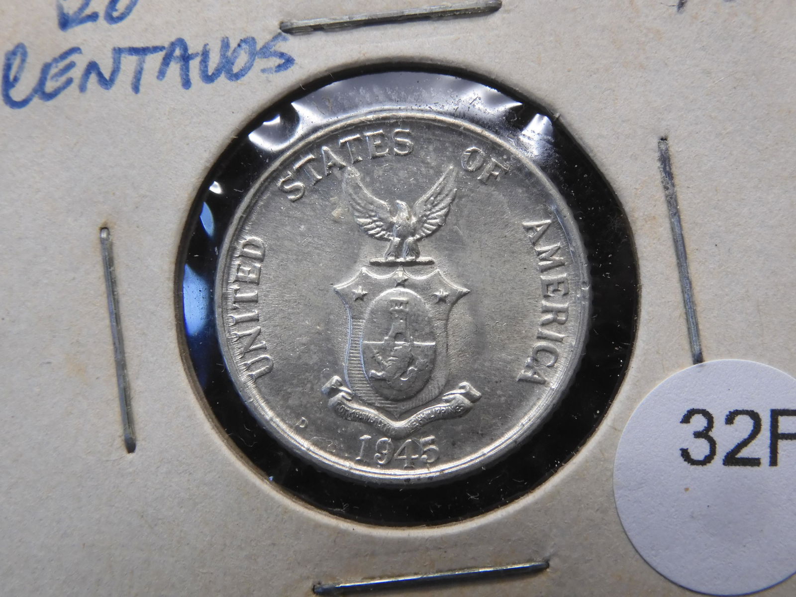 1945-D Philippines Silver 20 Centavos. (1 of 3)