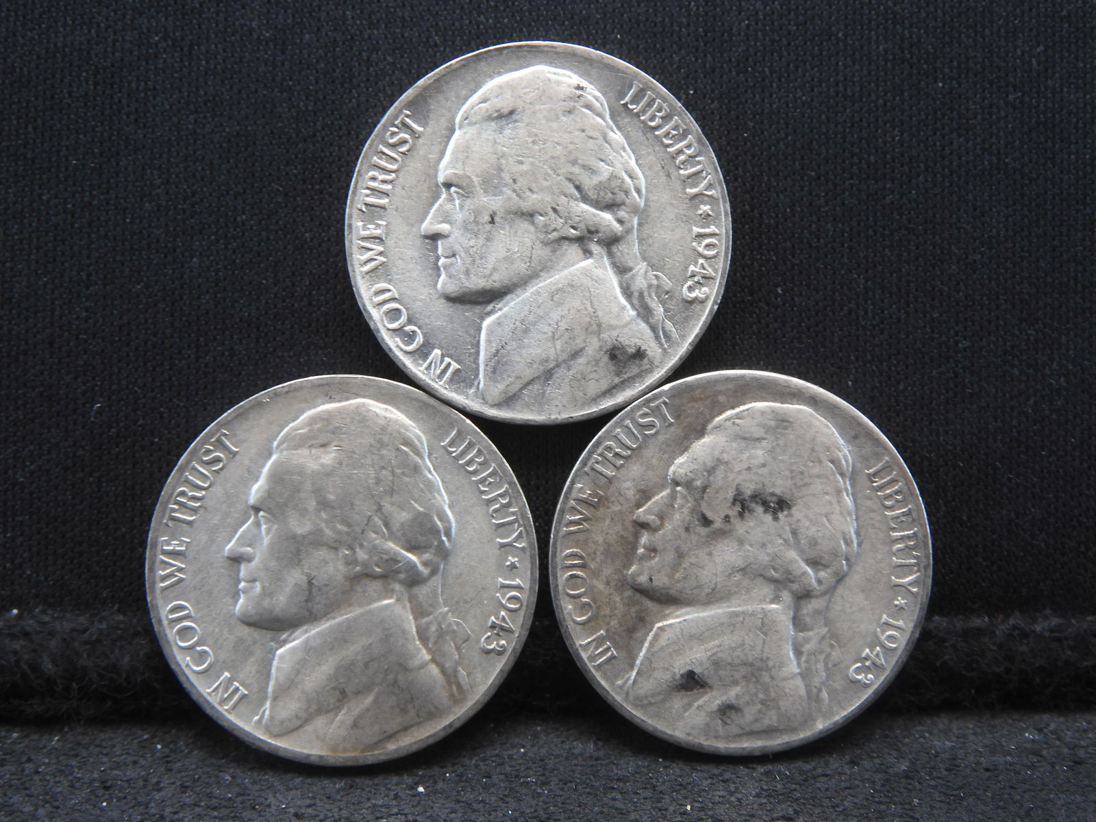 1943 P/D/S - Jefferson War Nickels - 1 ea. - 35% Silver: 1943 P/D/S - Jefferson War Nickels - 1 ea. - 35% Silver