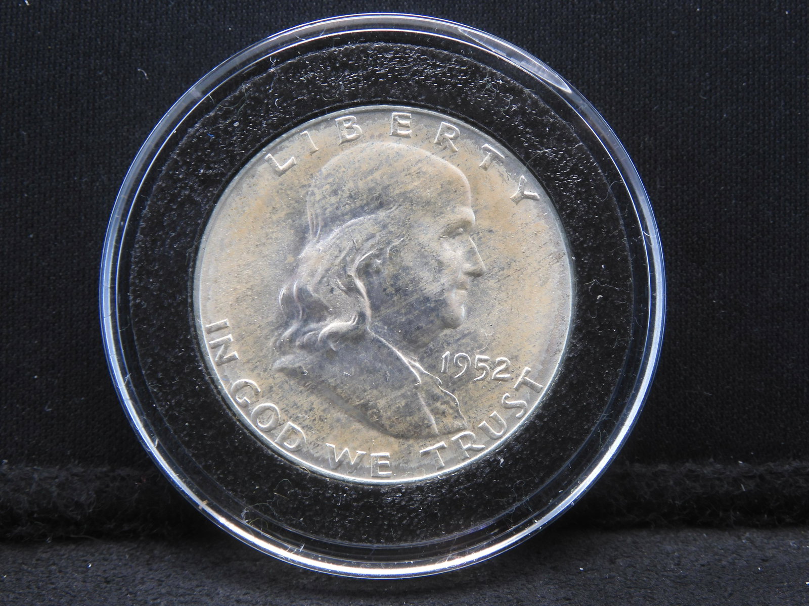 1952-D Franklin Half. Very choice BU with nearly full bell lines. In capsule from old complete: 1952-D Franklin Half. Very choice BU with nearly full bell lines. In capsule from old complete set.